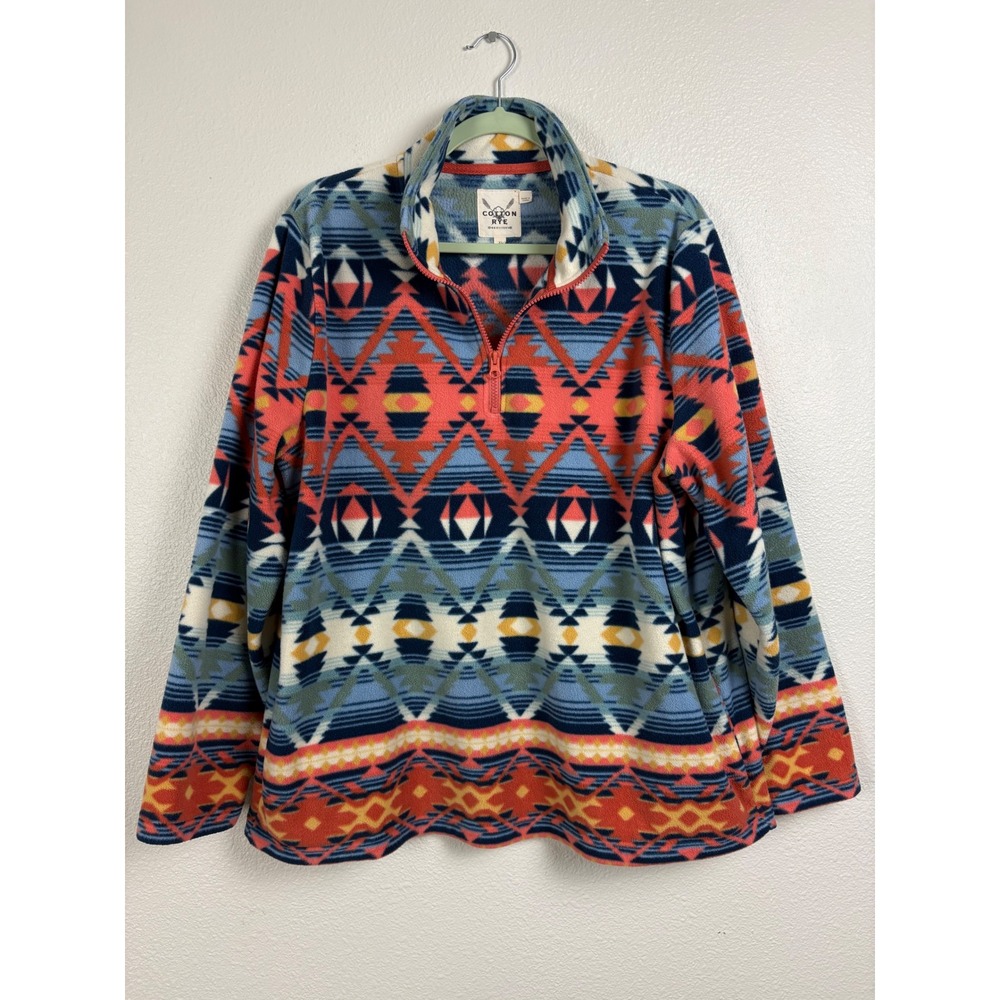 Cotton Rye Outfitters Womens XL Fleece Pullover Quarter Zip Southwestern Print